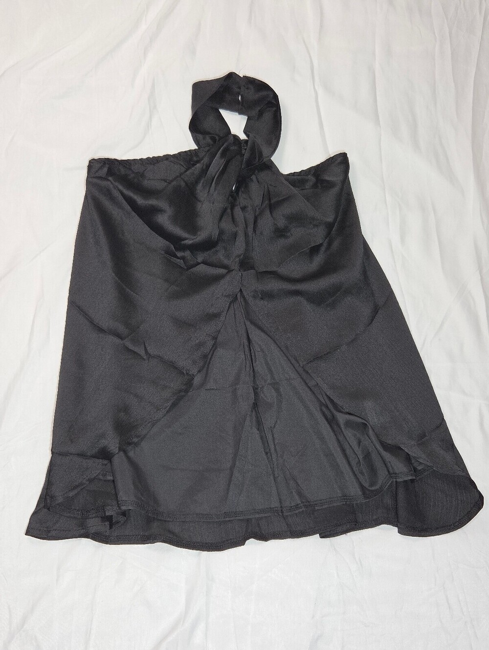 Black Halter Neck Polyester Top with Tie Detail - Size M